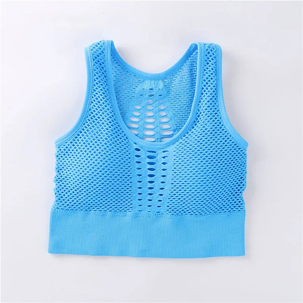 Women's Medium Mesh Support Cross Back Wirefree Removable Cups Sport Bra Tops Freedom Seamless Yoga Gym Running Sports Bras New