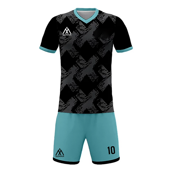 Summa Drive V Collar Sublimation Soccer Jersey Shirts and Shorts Black/Light Blue